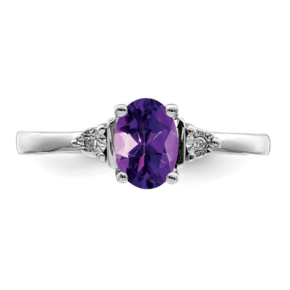 Sterling Silver Rhodium-plated Diamond & Amethyst Ring - 33