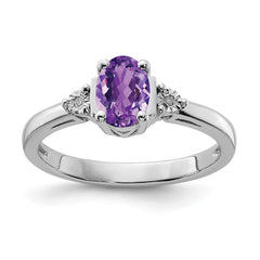 Sterling Silver Rhodium-plated Diamond & Amethyst Ring - 27