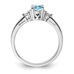 Sterling Silver Rhodium Diam. & Light Blue Topaz Ring - 11