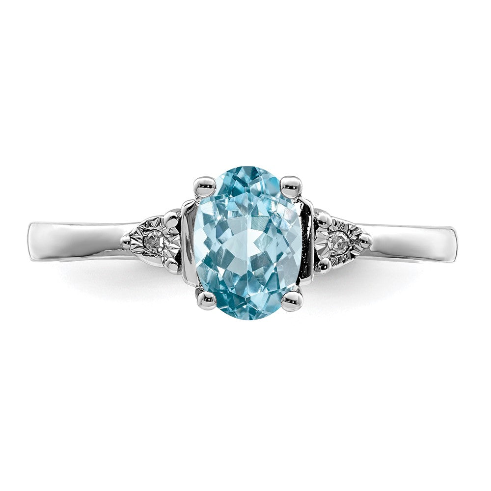 Sterling Silver Rhodium Diam. & Light Blue Topaz Ring - 19