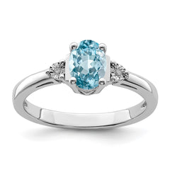 Sterling Silver Rhodium Diam. & Light Blue Topaz Ring - 11