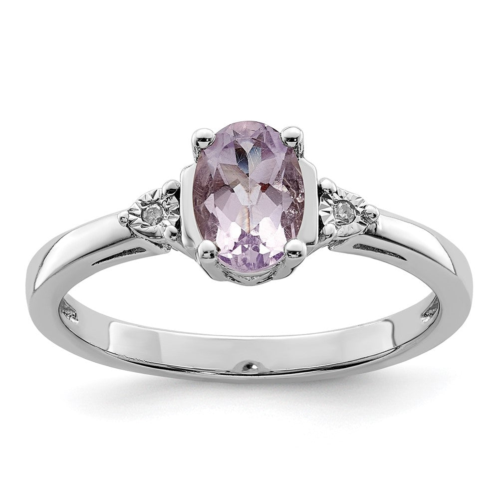 Sterling Silver Rhodium Diam. & Rose de France Ring - 4