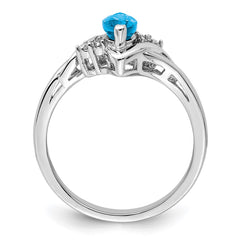 Sterling Silver Rhodium Diam. & Light Blue Topaz Ring - 5
