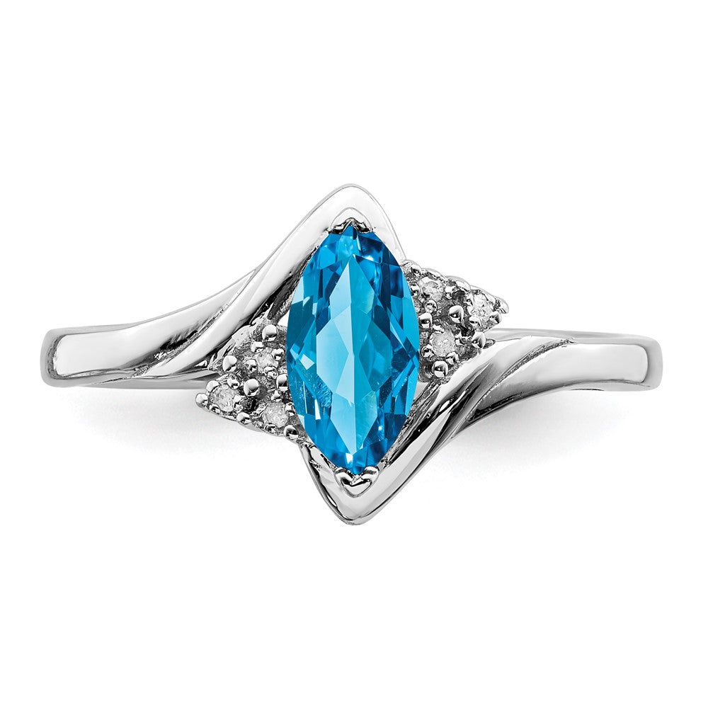 Sterling Silver Rhodium Diam. & Light Blue Topaz Ring - 20
