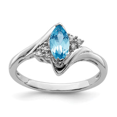 Sterling Silver Rhodium Diam. & Light Blue Topaz Ring - 5