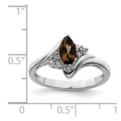 Sterling Silver Rhodium Diam. & Smoky Quartz Ring - 21