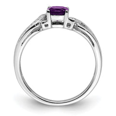 Sterling Silver Rhodium-plated Amethyst Diamond Ring - 8