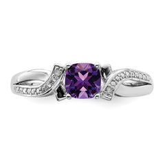 Sterling Silver Rhodium-plated Amethyst Diamond Ring - 3