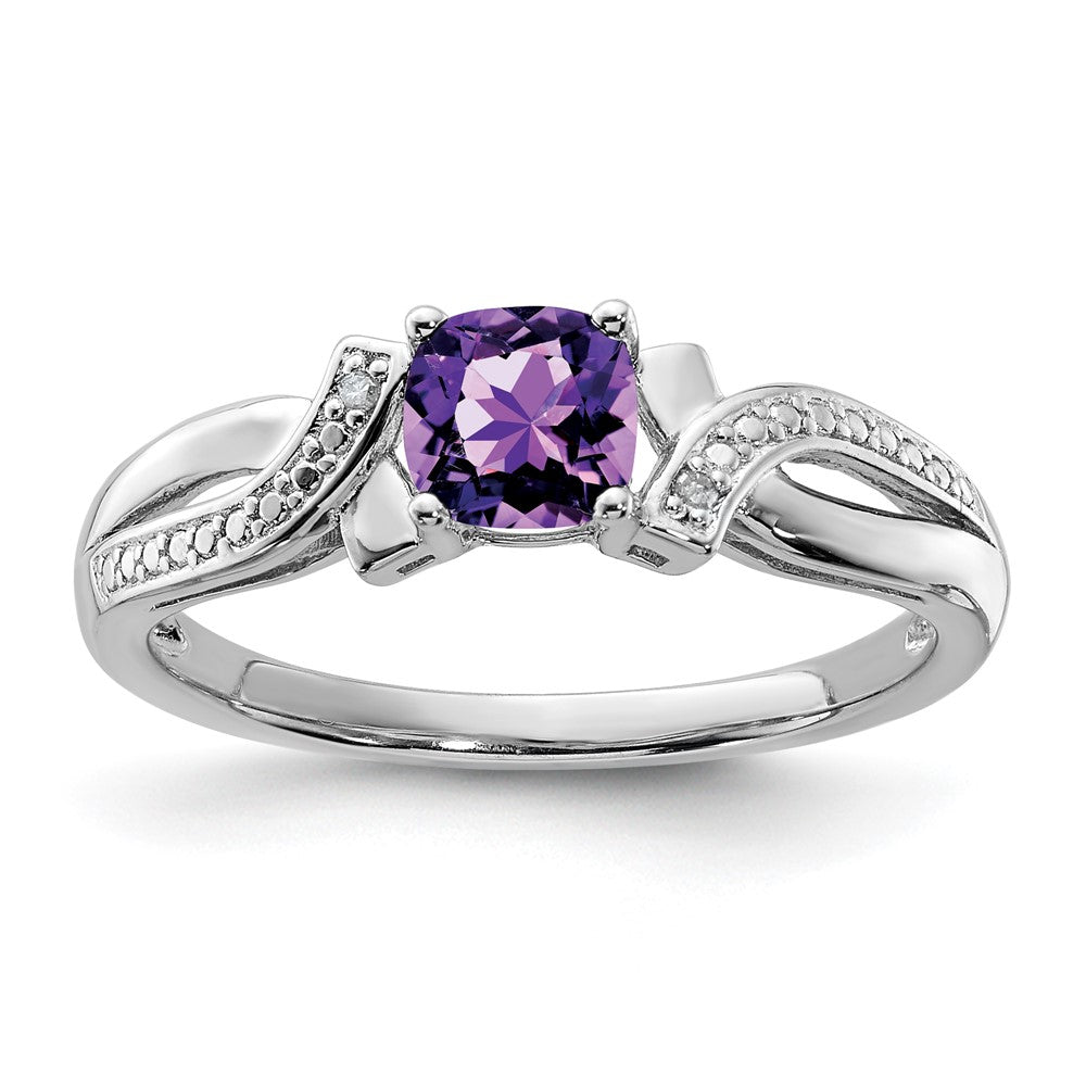Sterling Silver Rhodium-plated Amethyst Diamond Ring - 8
