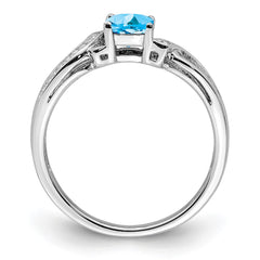 Sterling Silver Rhodium Light Swiss Blue Topaz & Diam. Ring - 2