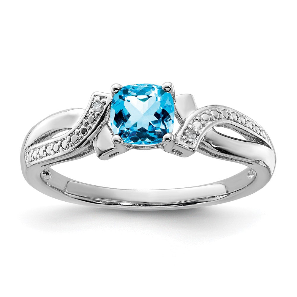 Sterling Silver Rhodium Light Swiss Blue Topaz & Diam. Ring - 2