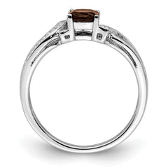 Sterling Silver Rhodium Smoky Quartz Diam. Ring - 3