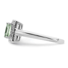 Sterling Silver Rhodium Green Quartz Diam. Ring - 8