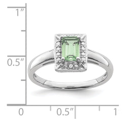 Sterling Silver Rhodium Green Quartz Diam. Ring - 8