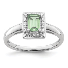 Sterling Silver Rhodium Green Quartz Diam. Ring - 8