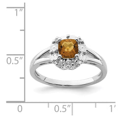 Sterling Silver Rhodium Whiskey Quartz Diam. Ring - 3