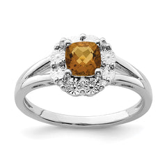Sterling Silver Rhodium Whiskey Quartz Diam. Ring - 3