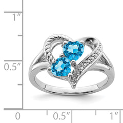 Sterling Silver Rhodium Blue Topaz Diam. Ring - 2