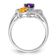 Sterling Silver Rhodium Amethyst & Citrine Diam. Ring - 4
