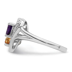 Sterling Silver Rhodium Amethyst & Citrine Diam. Ring - 3