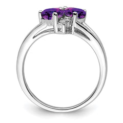 Sterling Silver Rhodium-plated Amethyst Diamond Ring - 7