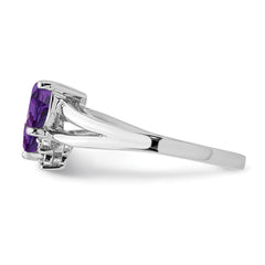 Sterling Silver Rhodium-plated Amethyst Diamond Ring - 5