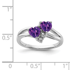 Sterling Silver Rhodium-plated Amethyst Diamond Ring - 5