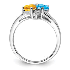 Sterling Silver Rhodium Blue Topaz & Citrine Diam. Ring - 3