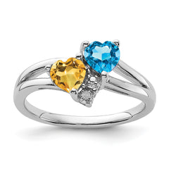 Sterling Silver Rhodium Blue Topaz & Citrine Diam. Ring - 2