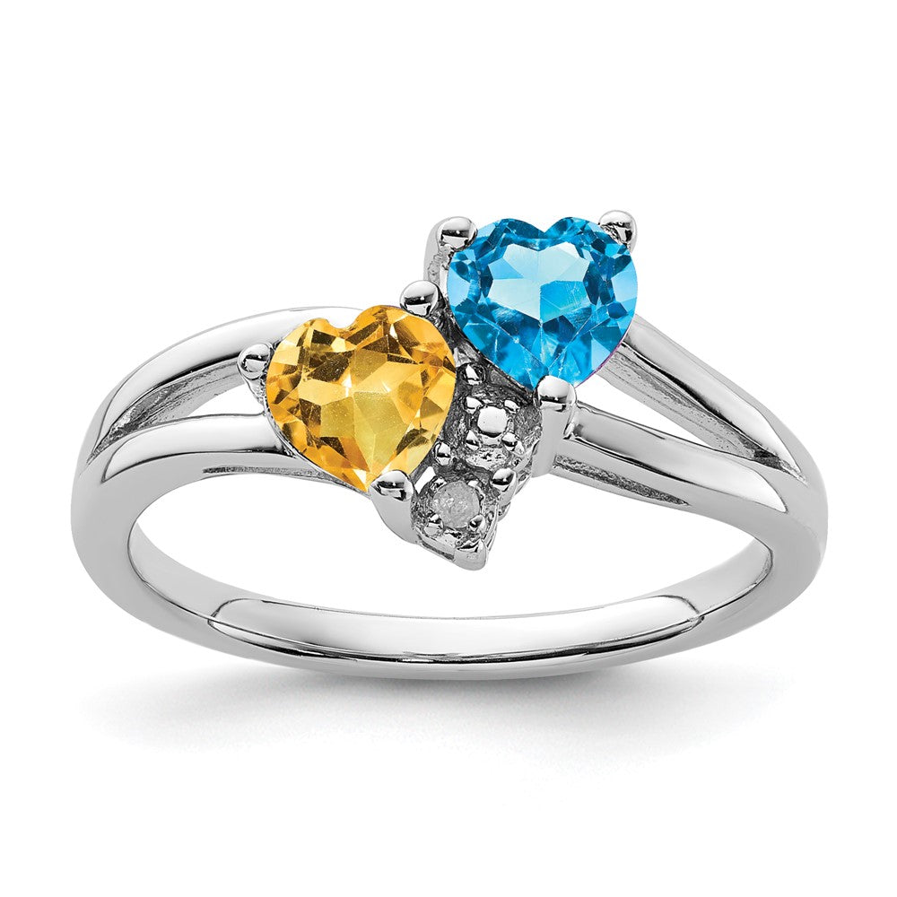 Sterling Silver Rhodium Blue Topaz & Citrine Diam. Ring - 4
