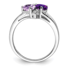 Sterling Silver Rhodium-plated Amethyst & Pink Quartz & Diamond Ring - 3