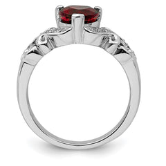 Sterling Silver Rhodium-plated Diamond and Garnet Ring - 4