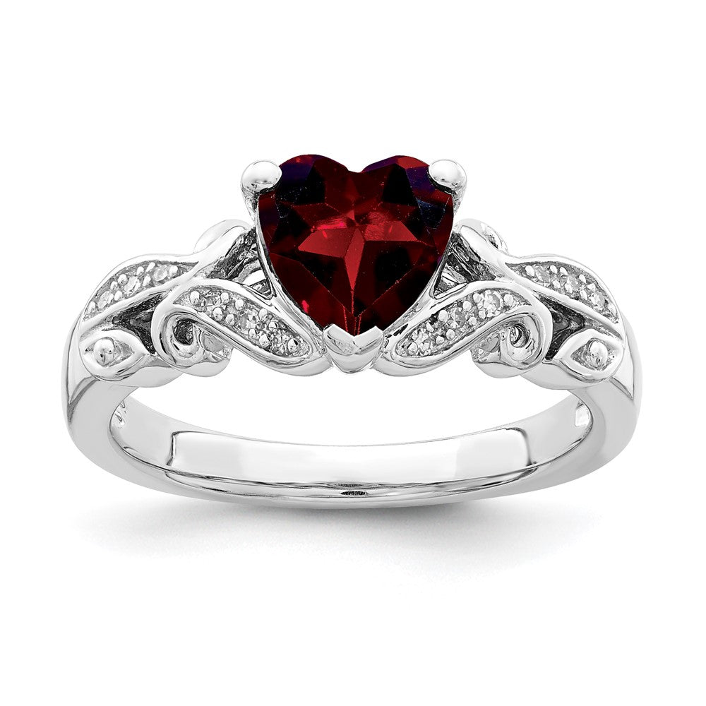 Sterling Silver Rhodium-plated Diamond and Garnet Ring - 3