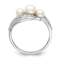 Sterling Silver Rhodium Plated Diamond and FW Cultured Pearl Ring - 13