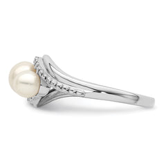 Sterling Silver Rhodium Plated Diamond and FW Cultured Pearl Ring - 13