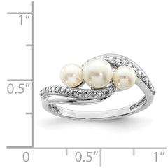 Sterling Silver Rhodium Plated Diamond and FW Cultured Pearl Ring - 13