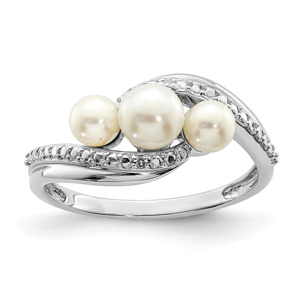 Sterling Silver Rhodium Plated Diamond and FW Cultured Pearl Ring - 13
