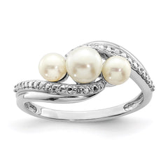 Sterling Silver Rhodium Plated Diamond and FW Cultured Pearl Ring - 13