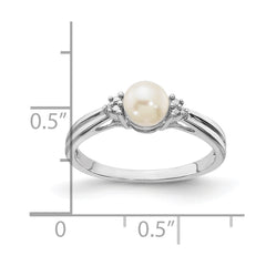 Sterling Silver Rhodium Plated Diamond and FW Cultured Pearl Ring - 3