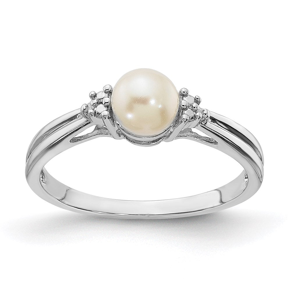 Sterling Silver Rhodium Plated Diamond and FW Cultured Pearl Ring - 3