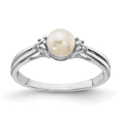 Sterling Silver Rhodium Plated Diamond and FW Cultured Pearl Ring - 2