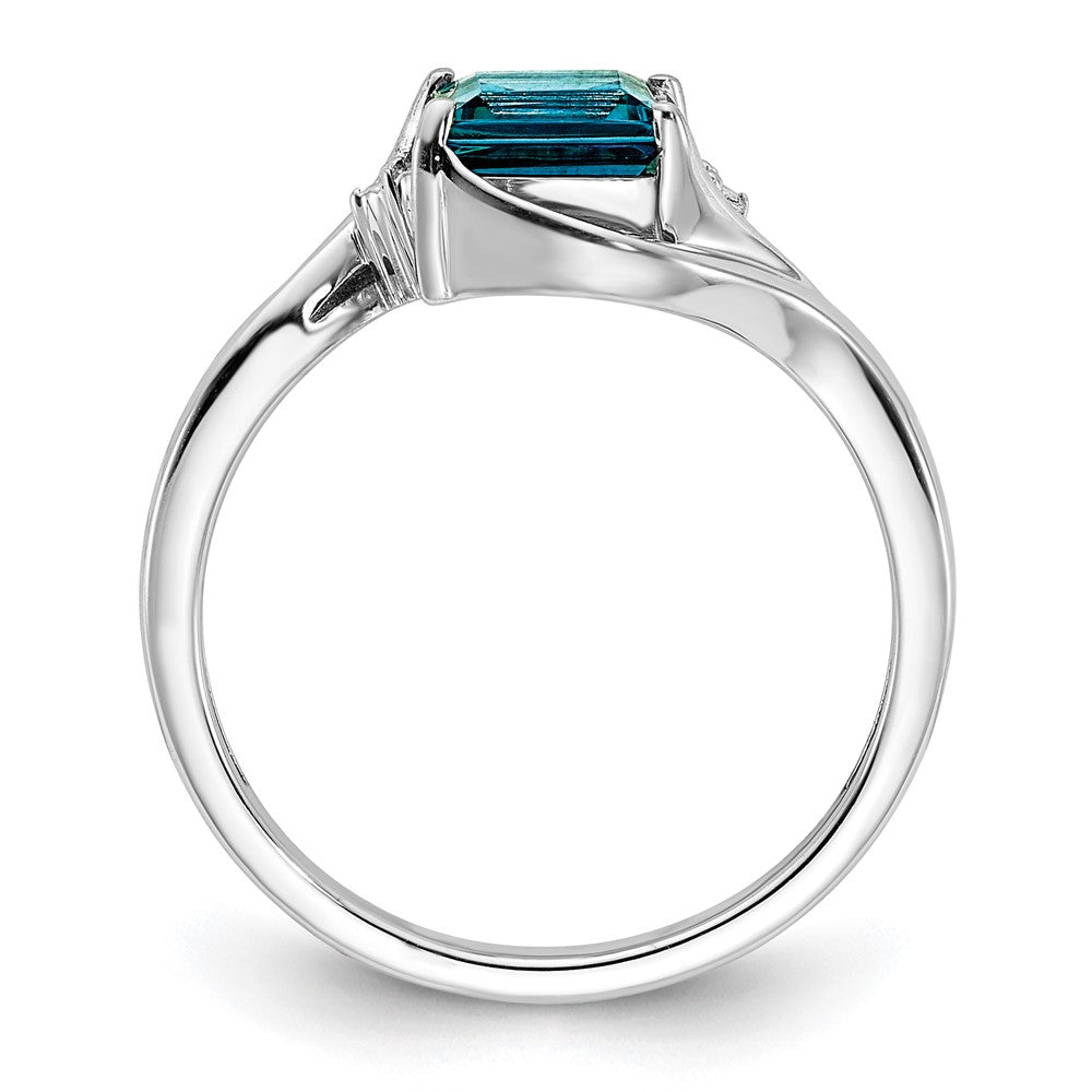 Sterling Silver Rhodium Plated Diamond & London Blue Topaz Ring - 7