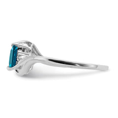 Sterling Silver Rhodium Plated Diamond & London Blue Topaz Ring - 7