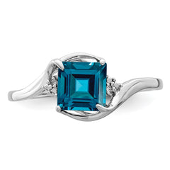 Sterling Silver Rhodium Plated Diamond & London Blue Topaz Ring - 7