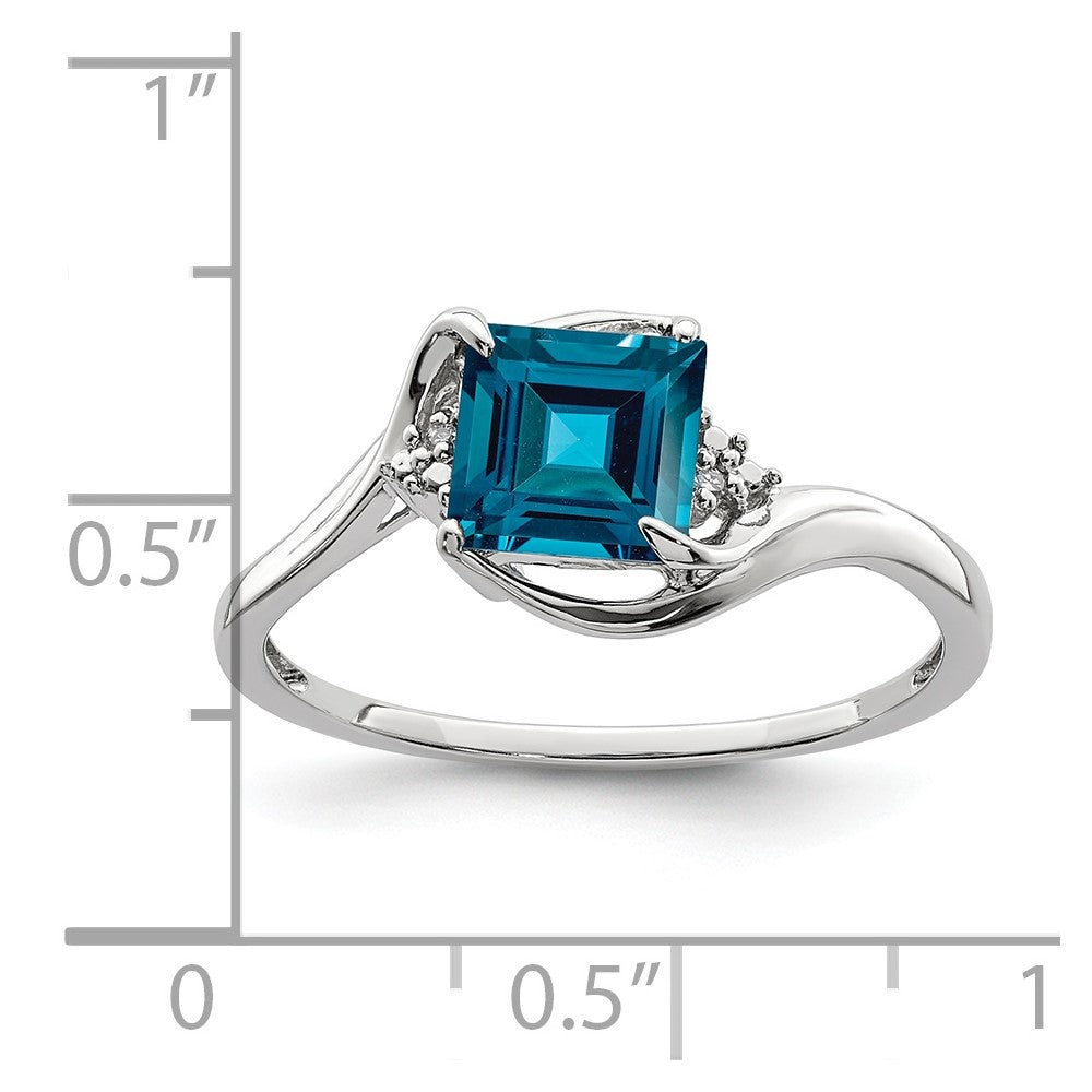 Sterling Silver Rhodium Plated Diamond & London Blue Topaz Ring - 7