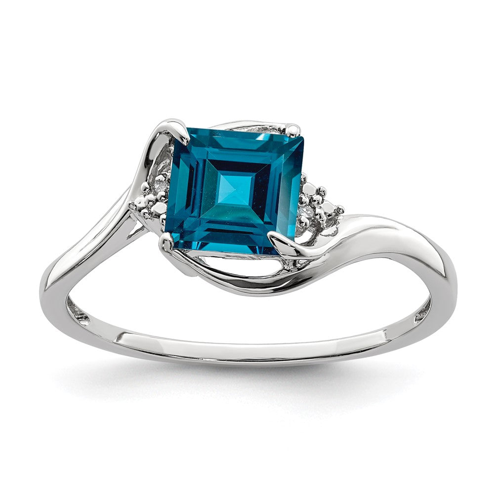 Sterling Silver Rhodium Plated Diamond & London Blue Topaz Ring - 7
