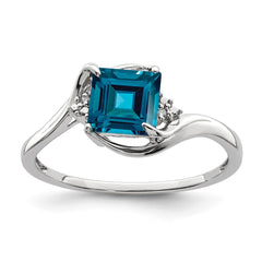 Sterling Silver Rhodium Plated Diamond & London Blue Topaz Ring - 7