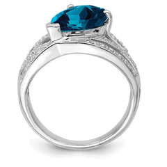 Sterling Silver Rhodium Plated Diamond & London Blue Topaz Ring - 8