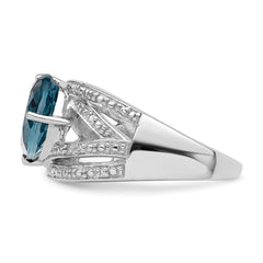 Sterling Silver Rhodium Plated Diamond & London Blue Topaz Ring - 8