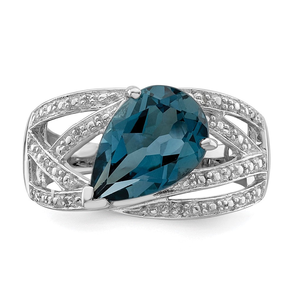 Sterling Silver Rhodium Plated Diamond & London Blue Topaz Ring - 8